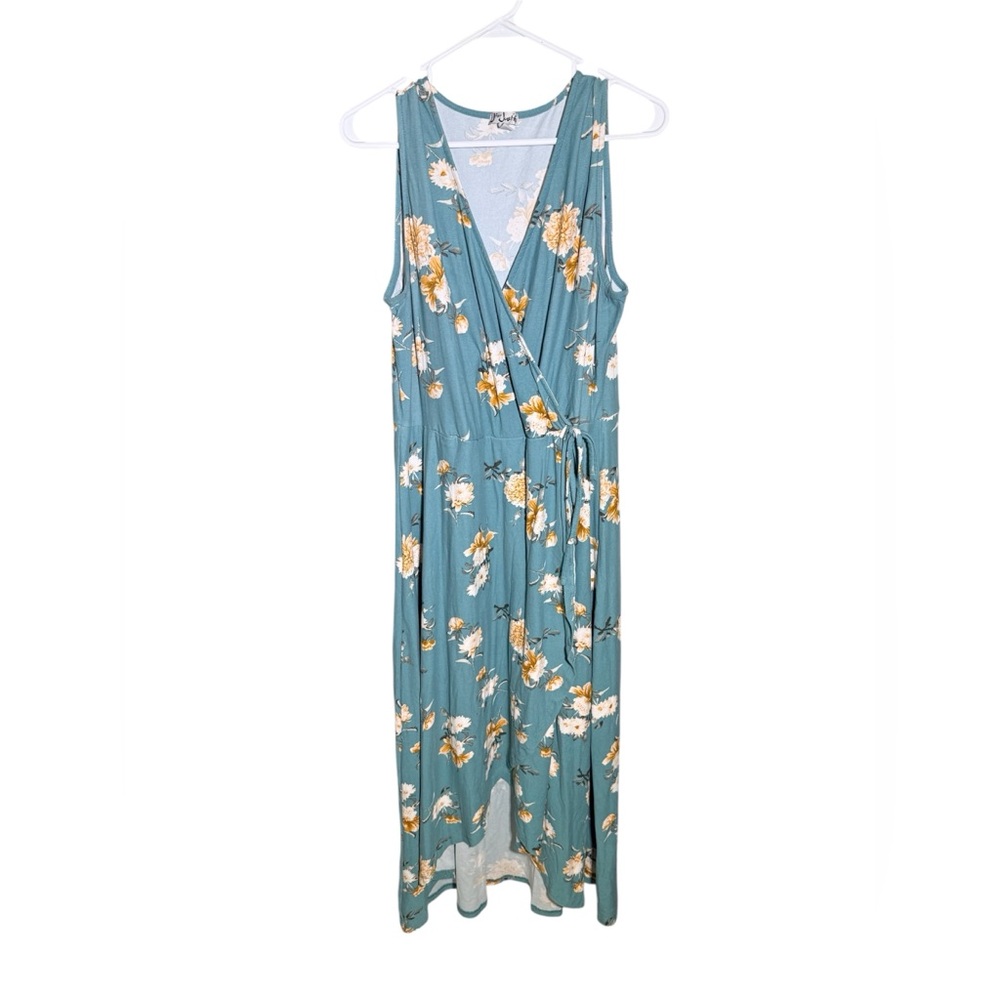 Floral Sleeveless Asymmetrical Wrap-Style Maxi Dress 1X